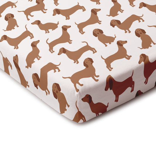 Fitted Crib Sheet - Dachshunds Brown