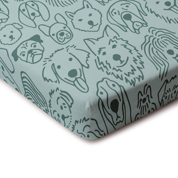 Fitted Crib Sheet - Dogs Pale Blue