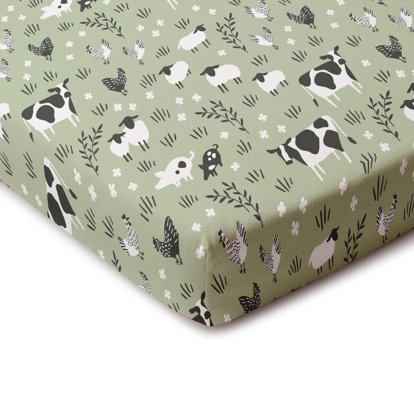 Fitted Crib Sheet - Farm Animals Pale Green