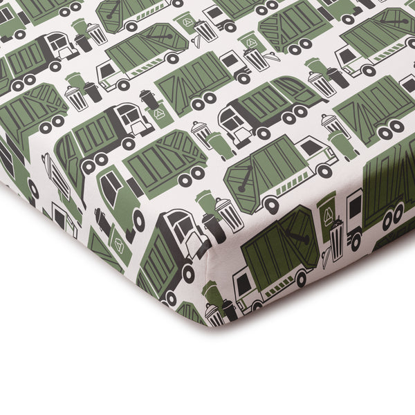 Fitted Crib Sheet - Garbage & Recycling Green
