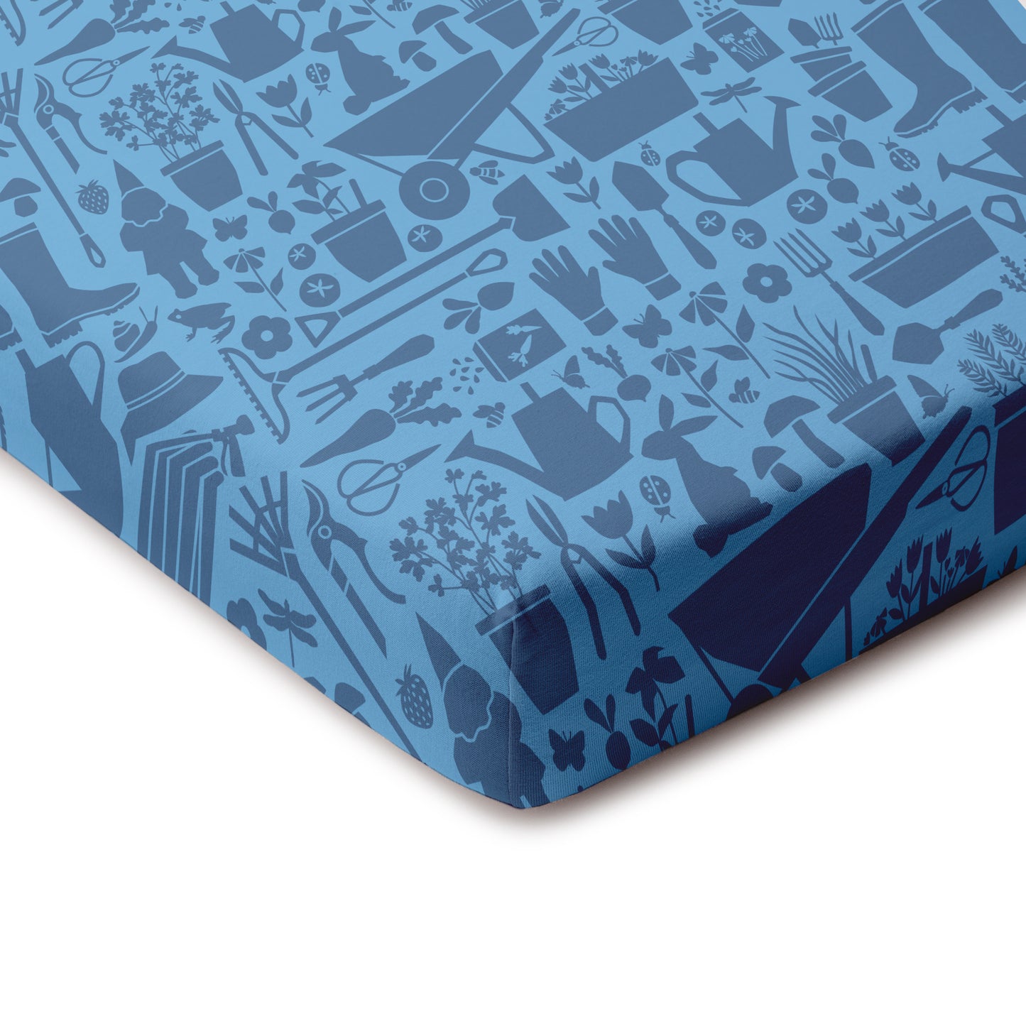 Fitted Crib Sheet - Garden Tools Blue