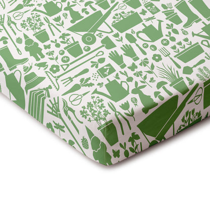 Fitted Crib Sheet - Garden Tools Green