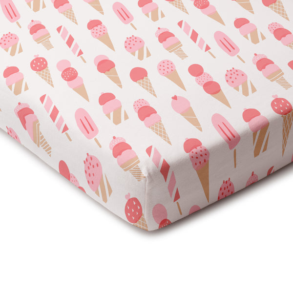 Fitted Crib Sheet - Ice Cream Red & Pink