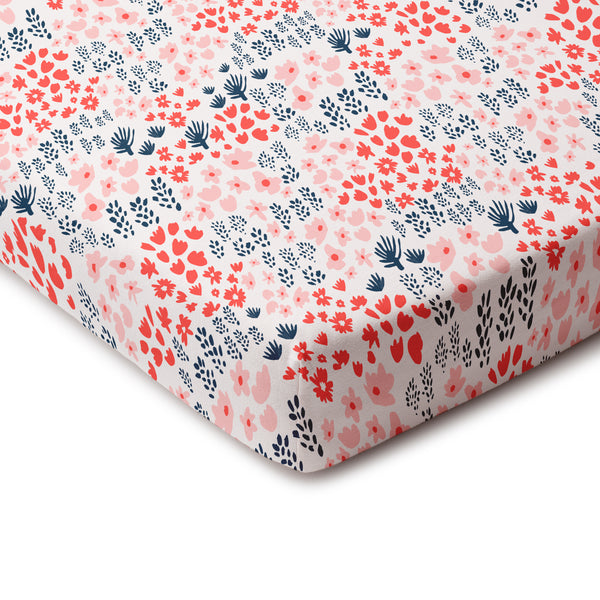 Fitted Crib Sheet - Meadow Red, Pink & Navy