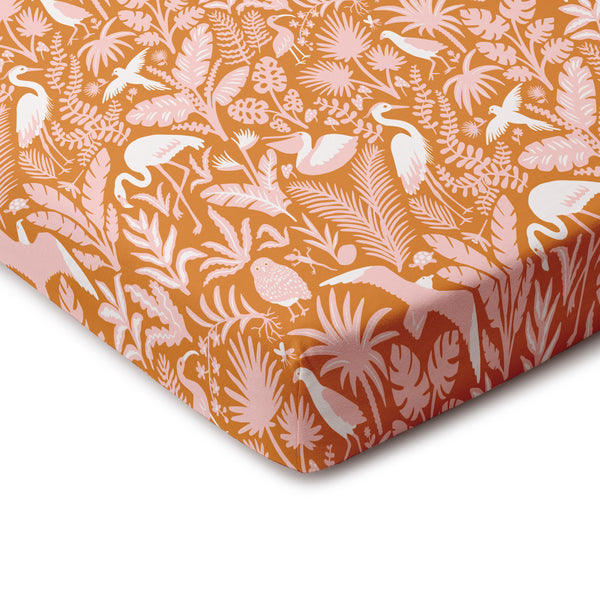 Fitted Crib Sheet - Tropical Birds Gold