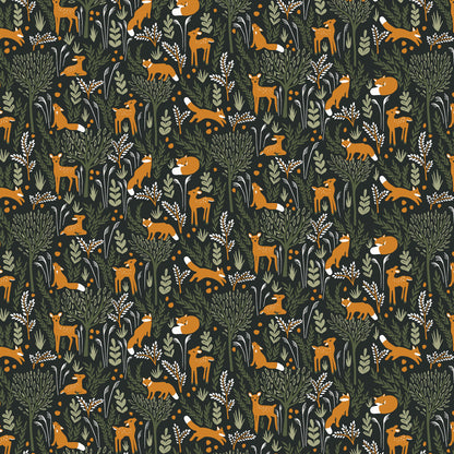 Long-Sleeve Snapsuit - Deer & Foxes Dark Green