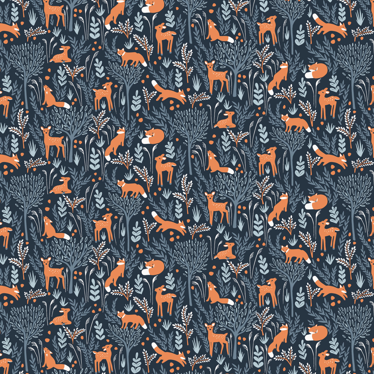 French Terry Blanket - Deer & Foxes Night Sky