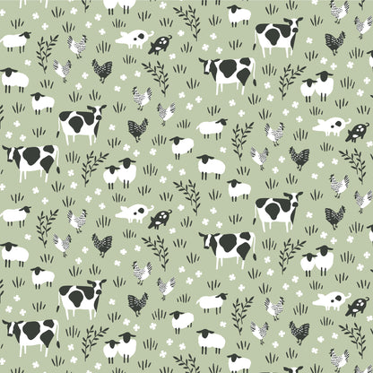 Fitted Crib Sheet - Farm Animals Pale Green