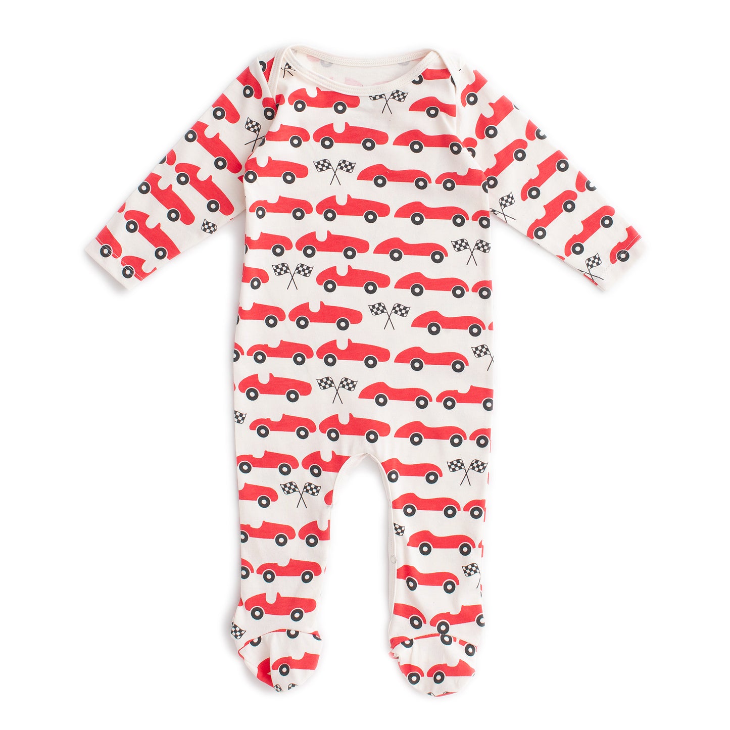 Footed Romper - Race Cars Red