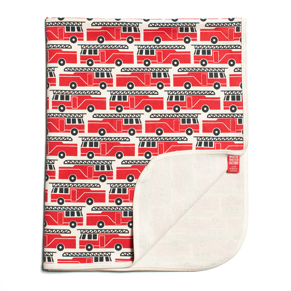 French Terry Blanket - Firetrucks Red