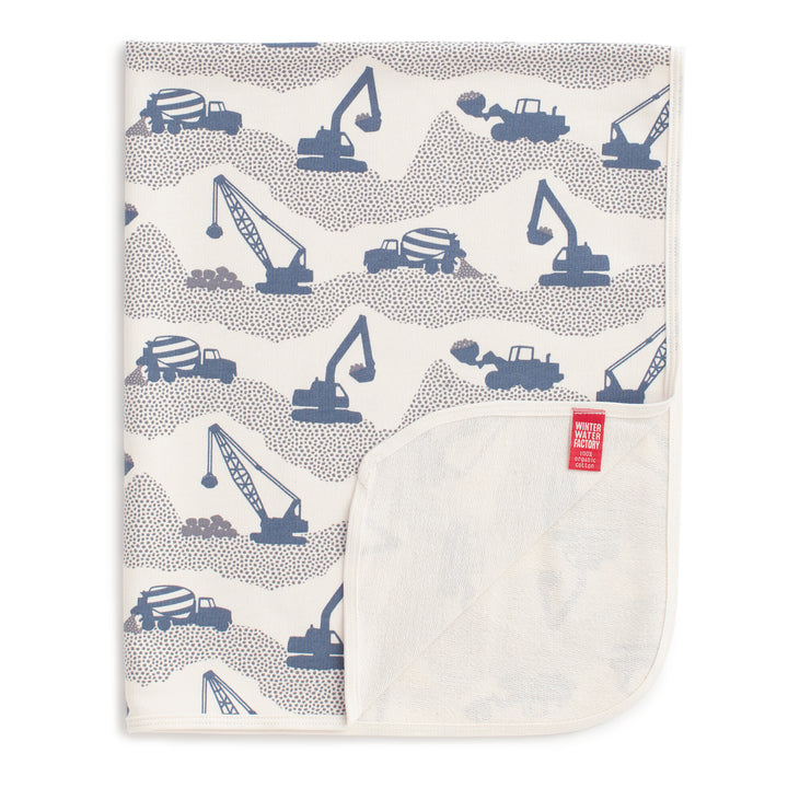 Winter Water Factory | French Terry Blanket in Blockprint Floral Blue & Green main image 1