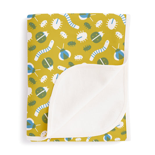 French Terry Blanket - Busy Bugs Chartreuse & Blue