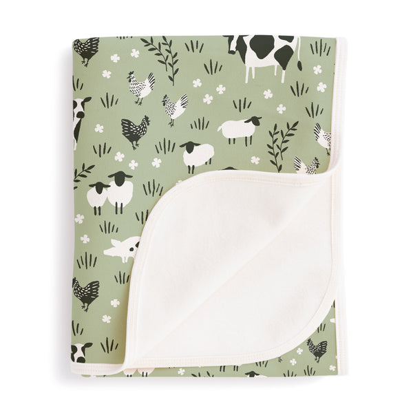 French Terry Blanket - Farm Animals Pale Green