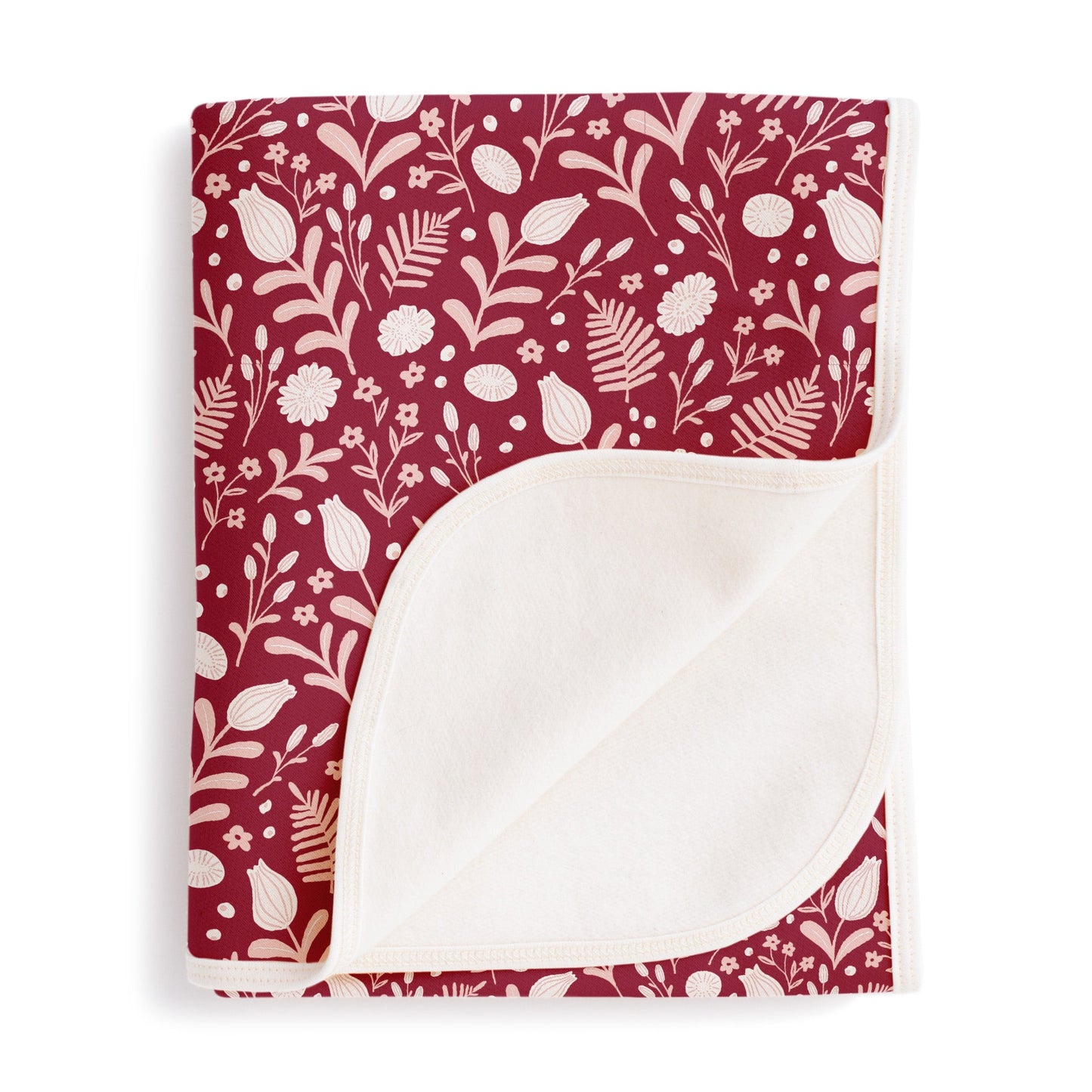 French Terry Blanket - Ferns & Flowers Plum