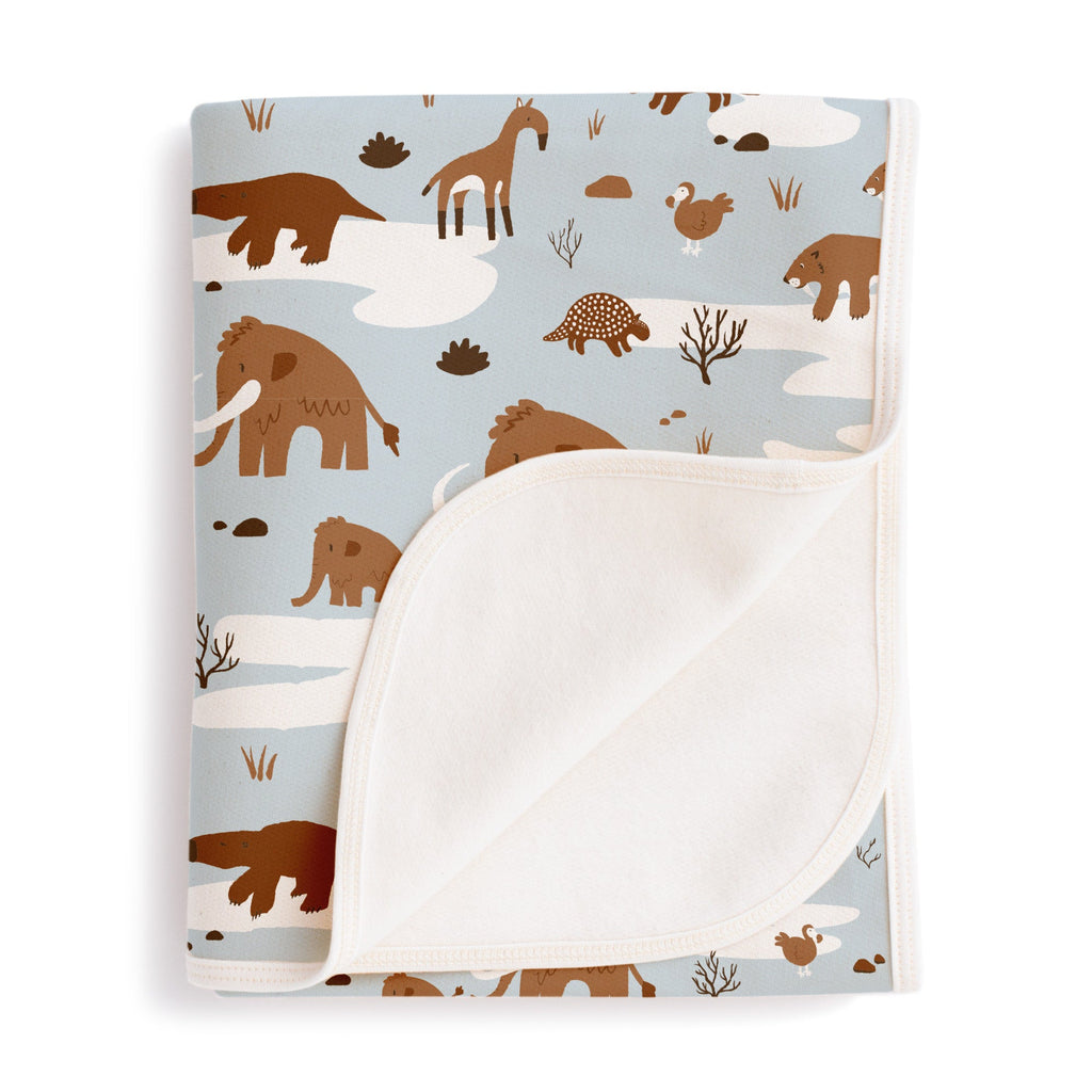 French Terry Blanket - Ice Age Animals Pale Blue