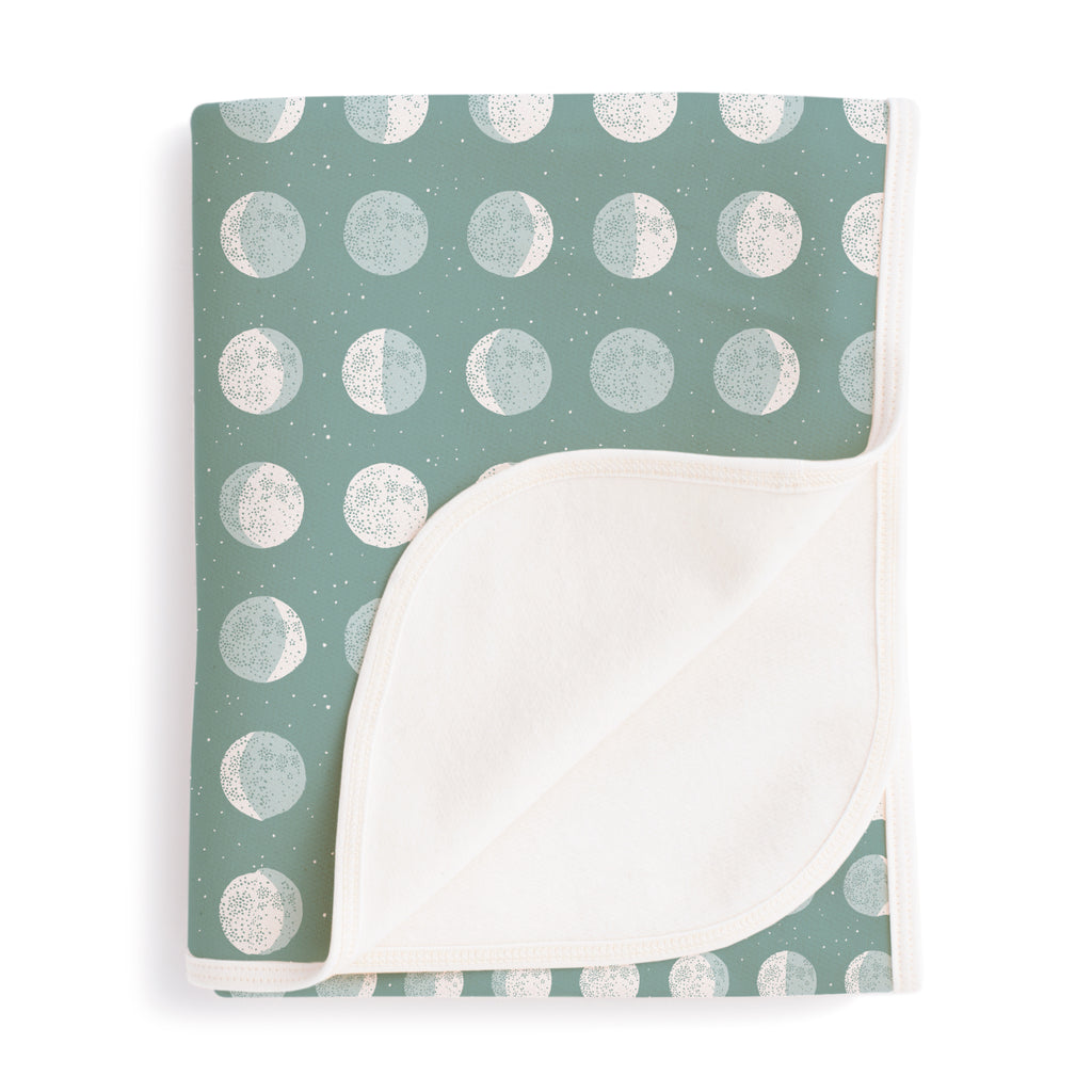 French Terry Blanket - Moons Pale Blue