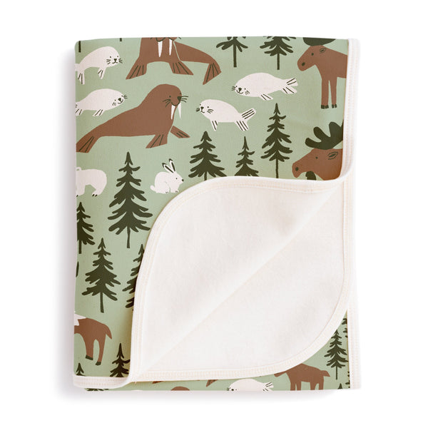 French Terry Blanket - Northern Animals Pale Green