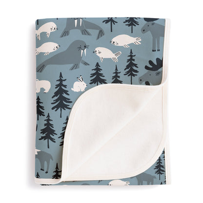 French Terry Blanket - Northern Animals Mountain Blue