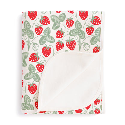 French Terry Blanket - Strawberries Red & Green