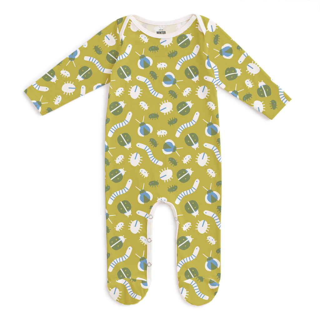 Footed Romper - Busy Bugs Chartreuse & Blue