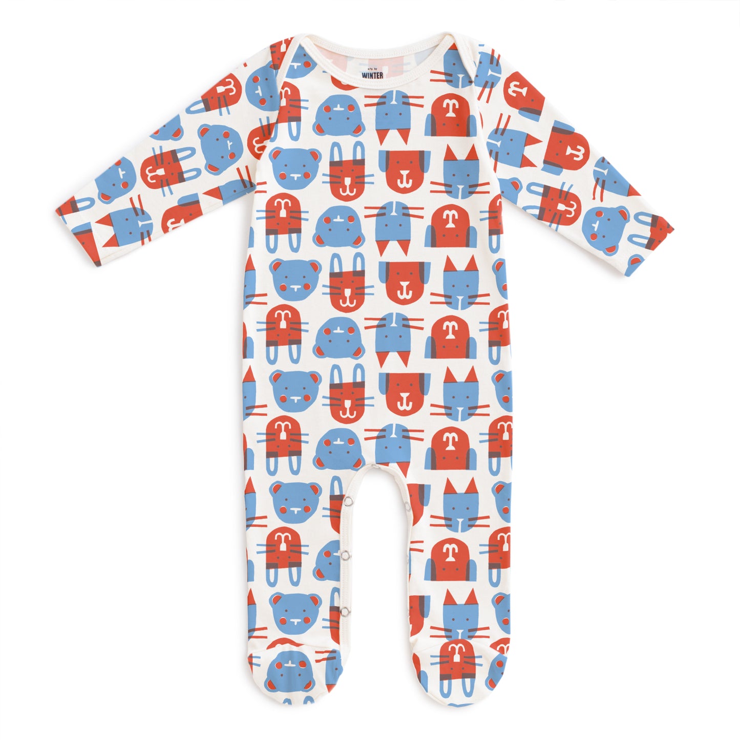 Footed Romper - Furry Friends Red & Blue