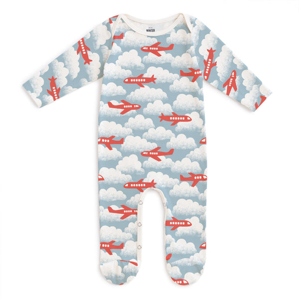 Footed Romper - Airplanes Red & Blue