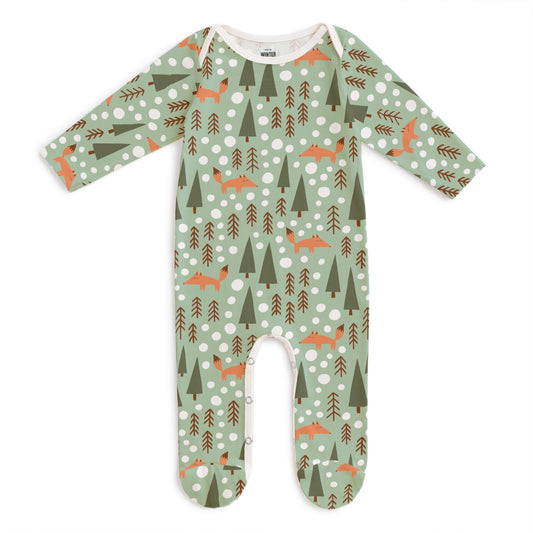 Footed Romper - Foxes Green