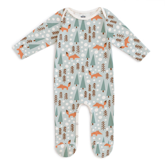 Footed Romper - Foxes Pale Blue