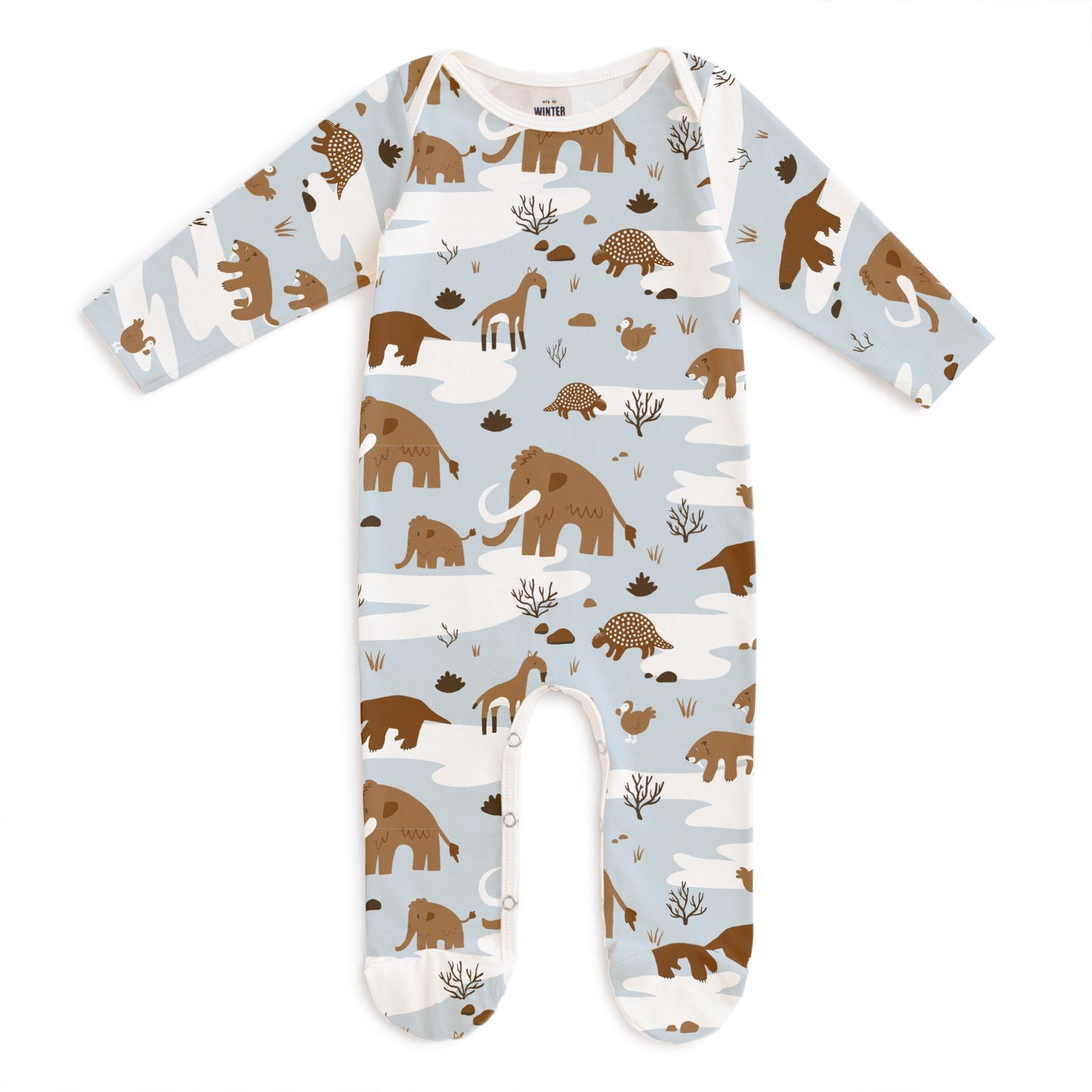 Footed Romper - Ice Age Animals Pale Blue