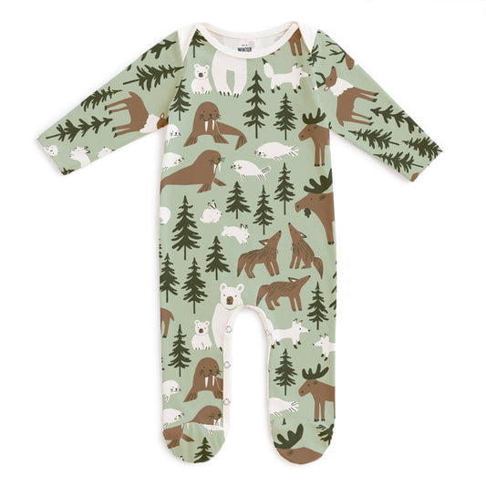 Footed Romper - Northern Animals Pale Green