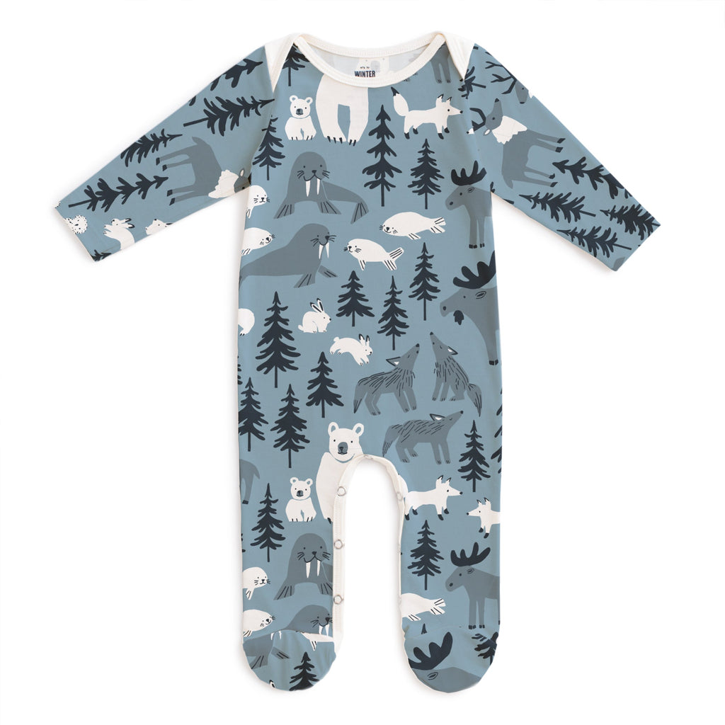 Footed Romper - Northern Animals Mountain Blue