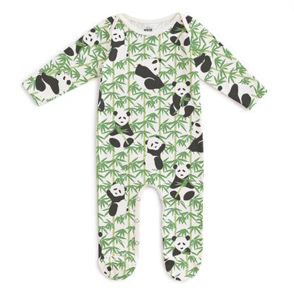 Footed Romper - Pandas Green