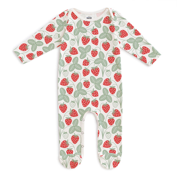 Footed Romper - Strawberries Red & Green