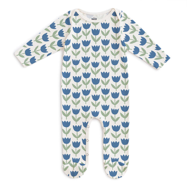 Footed Romper - Tulips Blue