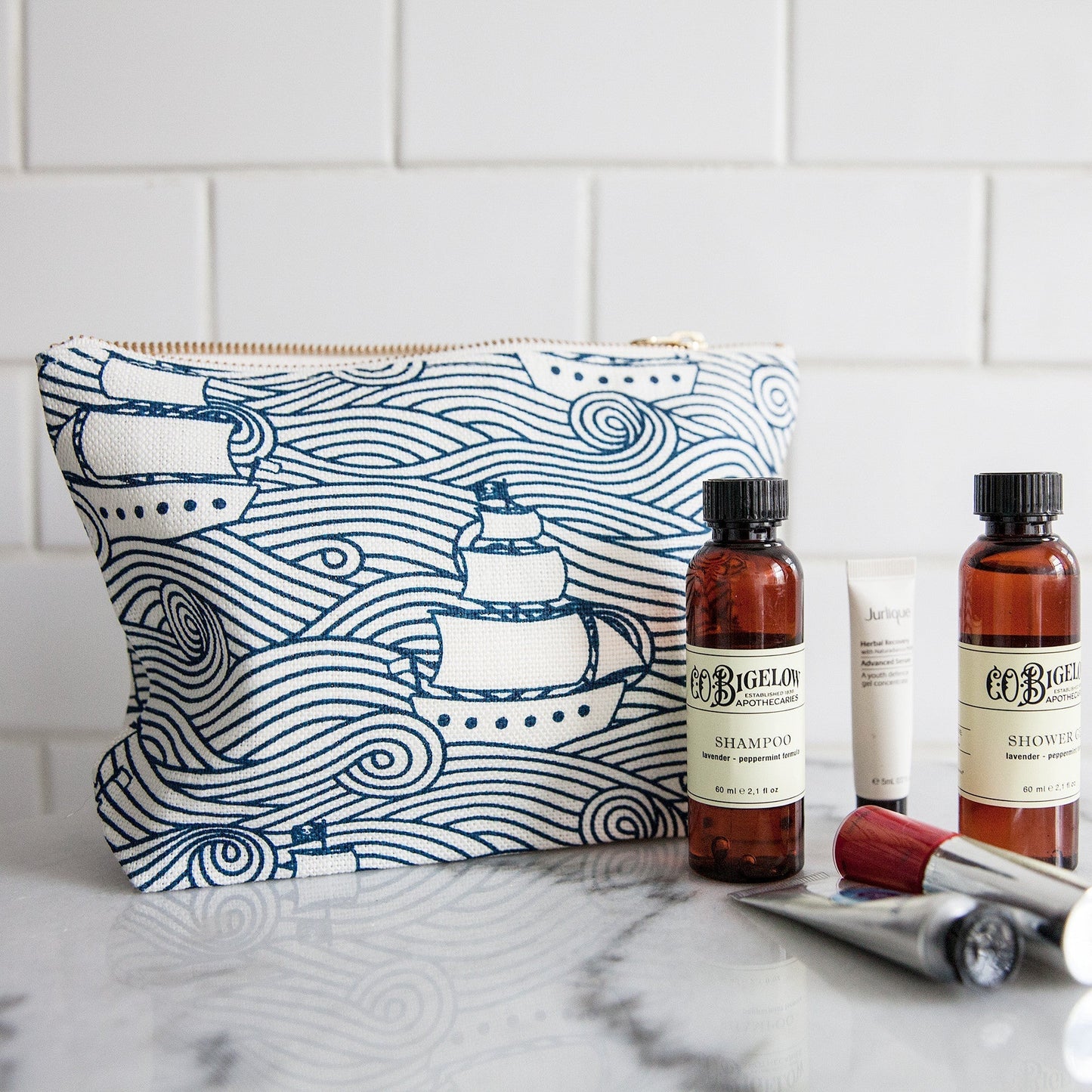 Canvas Gusset Pouch - Winter Scenic Pale Blue