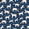 Fitted Crib Sheet - Horses Navy