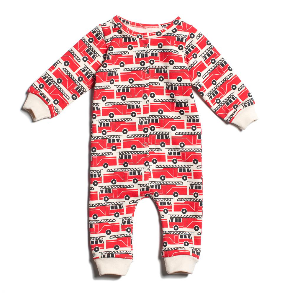 French Terry Jumpsuit - Firetrucks Red