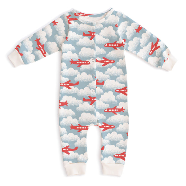 French Terry Jumpsuit - Airplanes Red & Blue