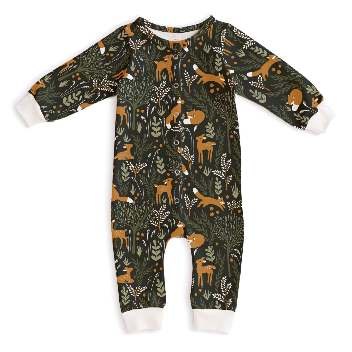 French Terry Jumpsuit - Deer & Foxes Dark Green