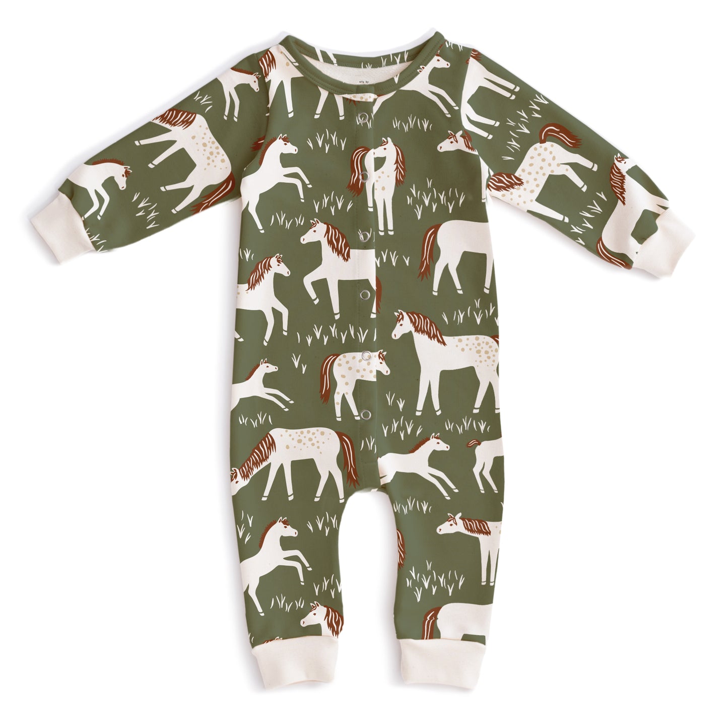 French Terry Jumpsuit - Horses Forest Green
