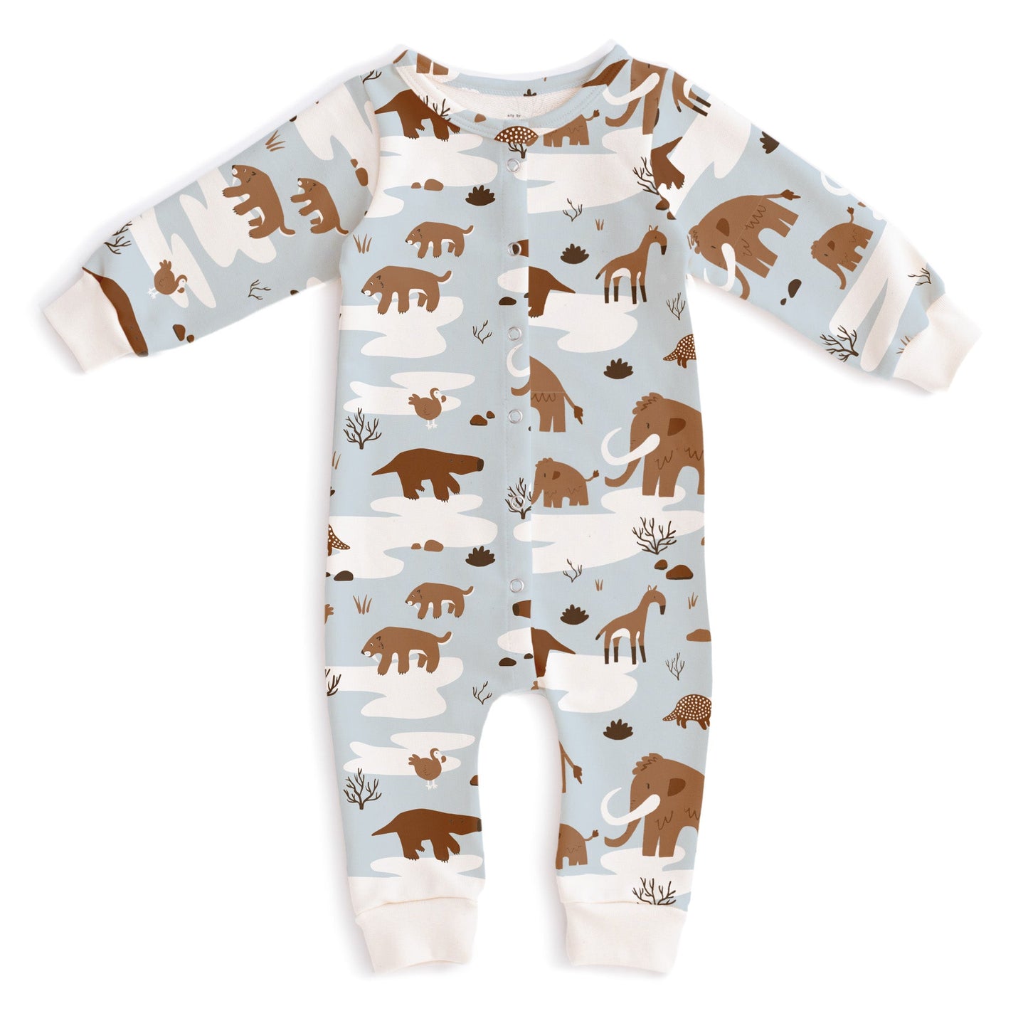 French Terry Jumpsuit - Ice Age Animals Pale Blue