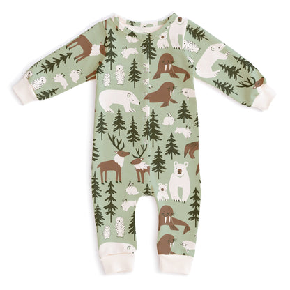 French Terry Jumpsuit - Northern Animals Pale Green