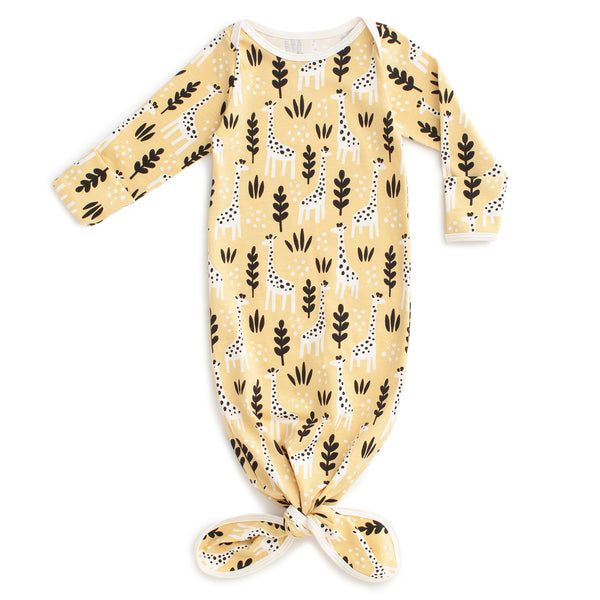 Knotted Baby Gown - Giraffes Pale Yellow