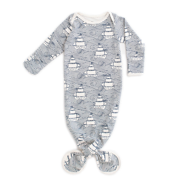 Knotted Baby Gown - High Seas Navy
