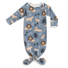 Knotted Baby Gown - Lions Slate Blue