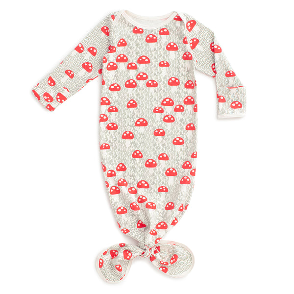 Knotted Baby Gown - Mushrooms Sage