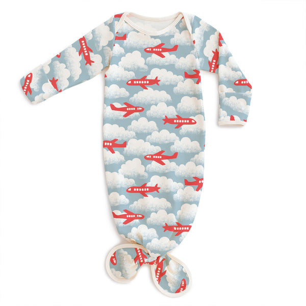 Knotted Baby Gown - Airplanes Red & Blue