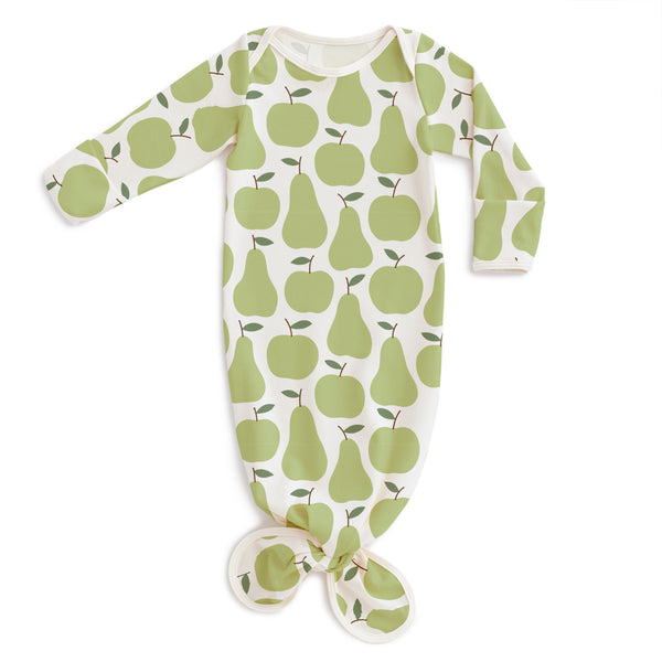 Knotted Baby Gown - Apples & Pears Green