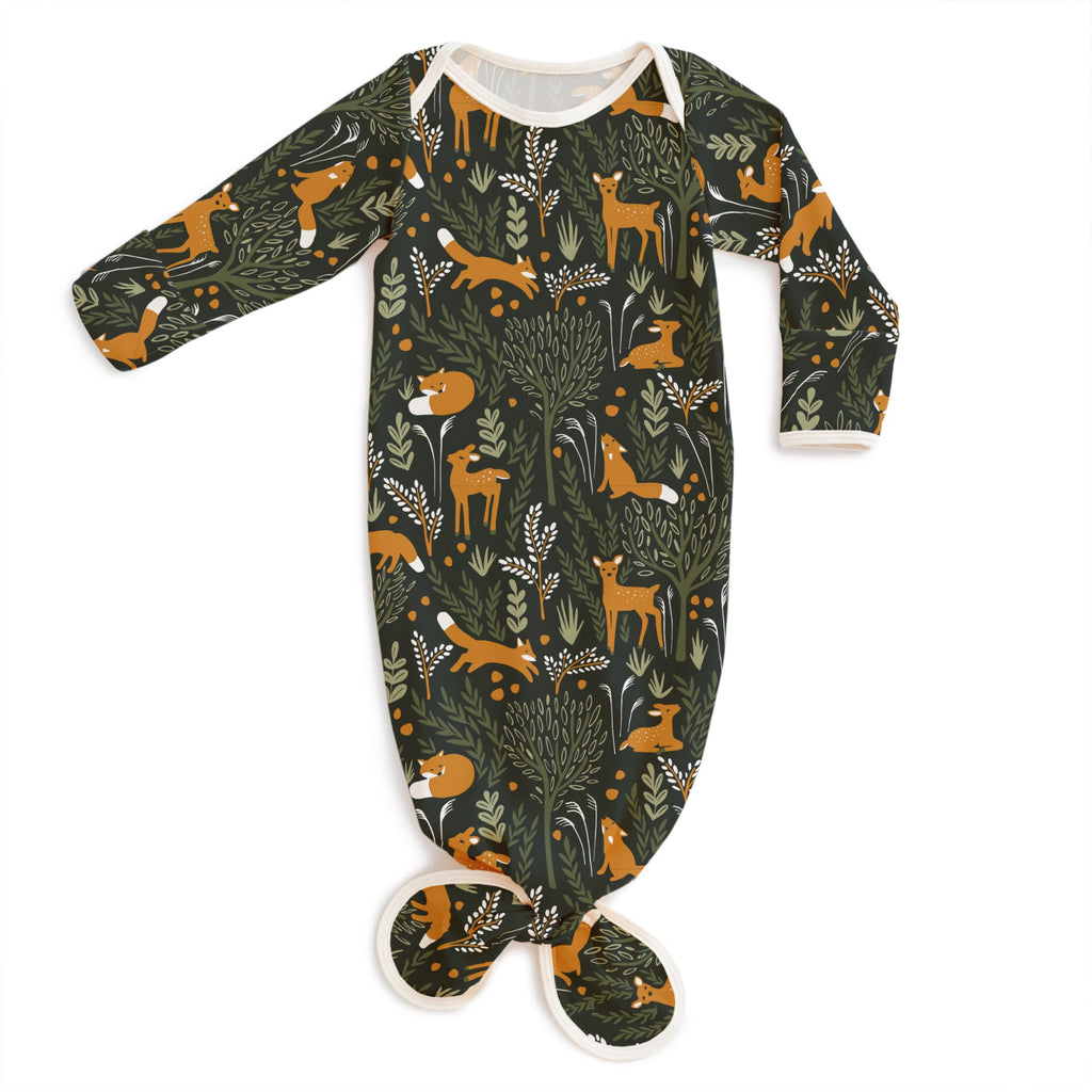 Knotted Baby Gown - Deer & Foxes Dark Green