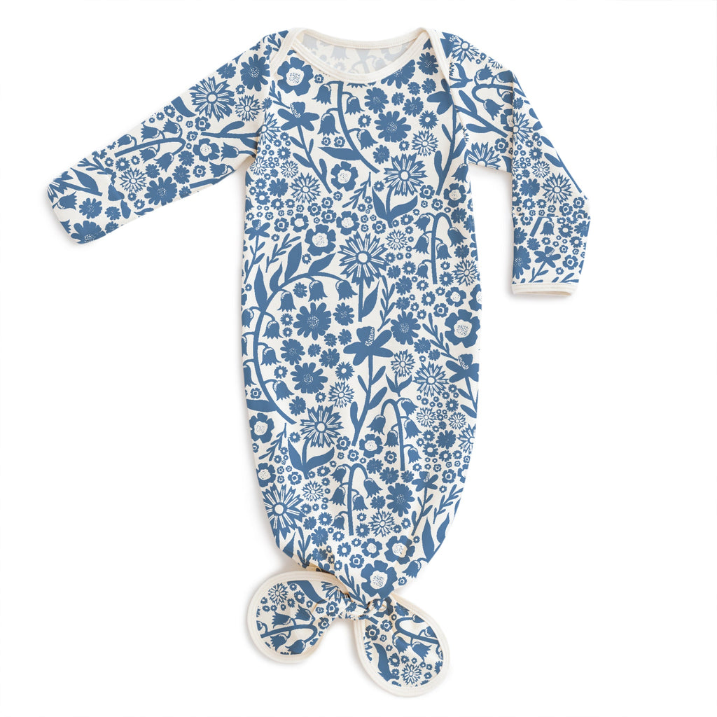 Knotted Baby Gown - Dutch Floral Delft Blue